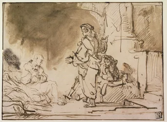 Joseph Interpreting Dreams in Prison (pero, hnědý inkoust a mytí na papíře)